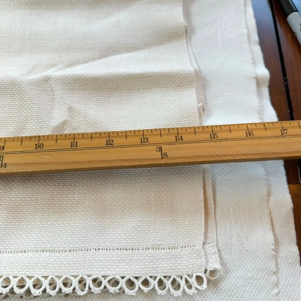 Set of 3 Vintage‎ White Linen Table Runners Damask Fleur de Lis